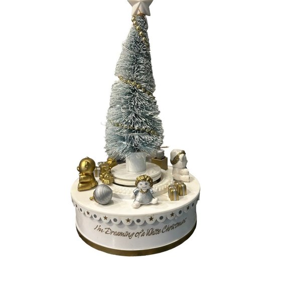 Vintage Lighted Christmas Tree Revolving Train Music Box 1987 Roman w/Orig Box - Picture 8 of 12